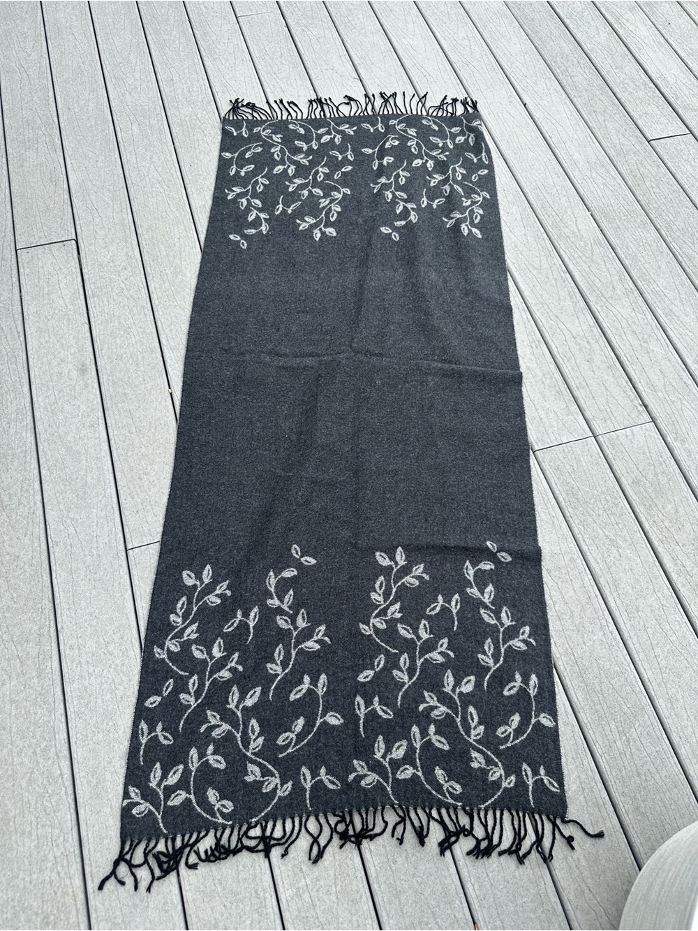 Wool blend wrap, large, double sided 70 by 29 inches, light and dark gray